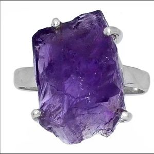 Rough natural amethyst silver ring size 7